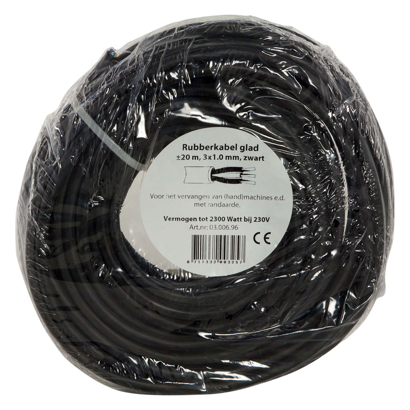 Rubber kabel 20m 3x1,0mm² zwart