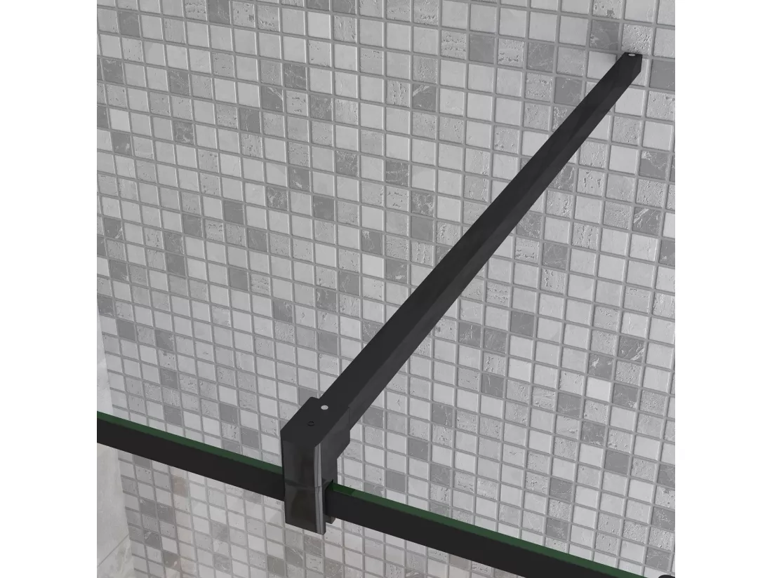 Paroi de douche fixe à l'italienne 120+30x200cm avec retour pivotant - Noir - avec barre de fixation 90cm en carré