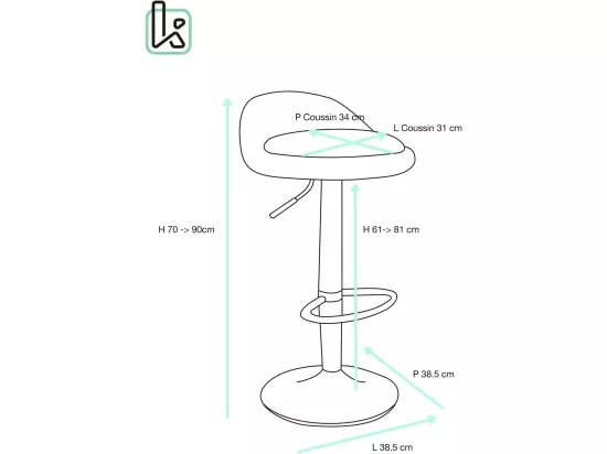 Lot 2 tabourets de bar-cuisine simili cuir pivotant hauteur réglable pied chrome SATI (noir)