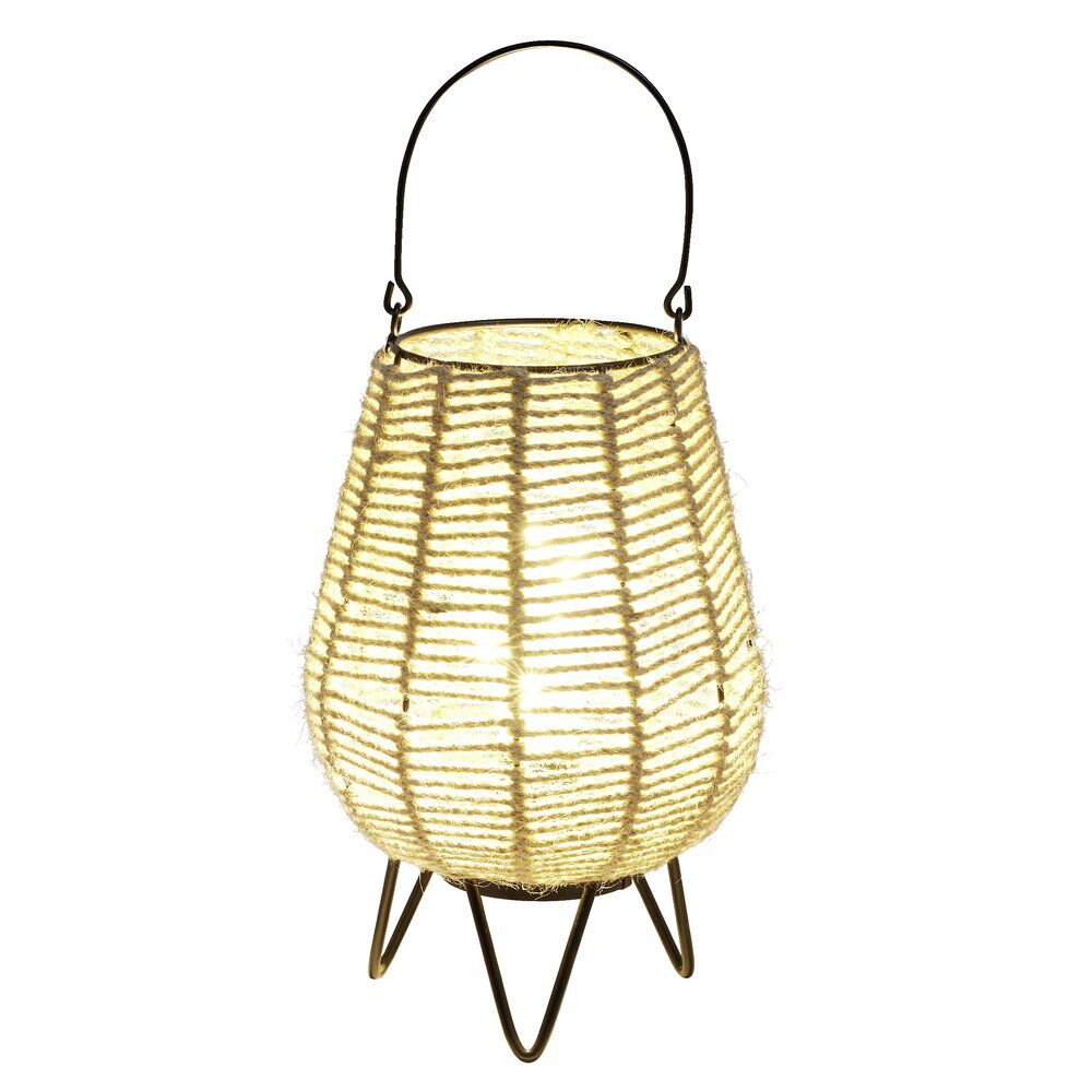 Lampe à poser corde naturelle avec anse et pieds métal noir Ø15xH23cm