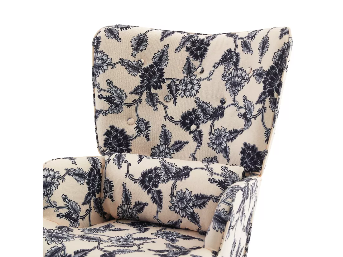 Fauteuil HomeMiYN avec Coussin et Tabouret - Chaise d'Angle Rustique pour le Salon
