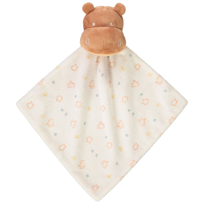 Doudou mouchoir hippopotame en velours pour bébé - Marron