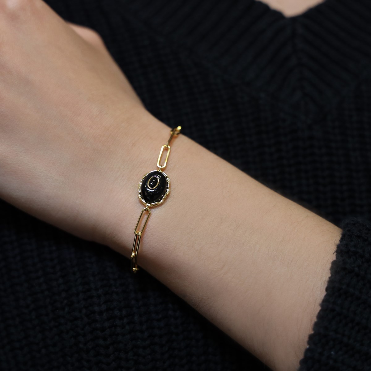 Bracelet Argent Doré Clothilde Onyx Noire