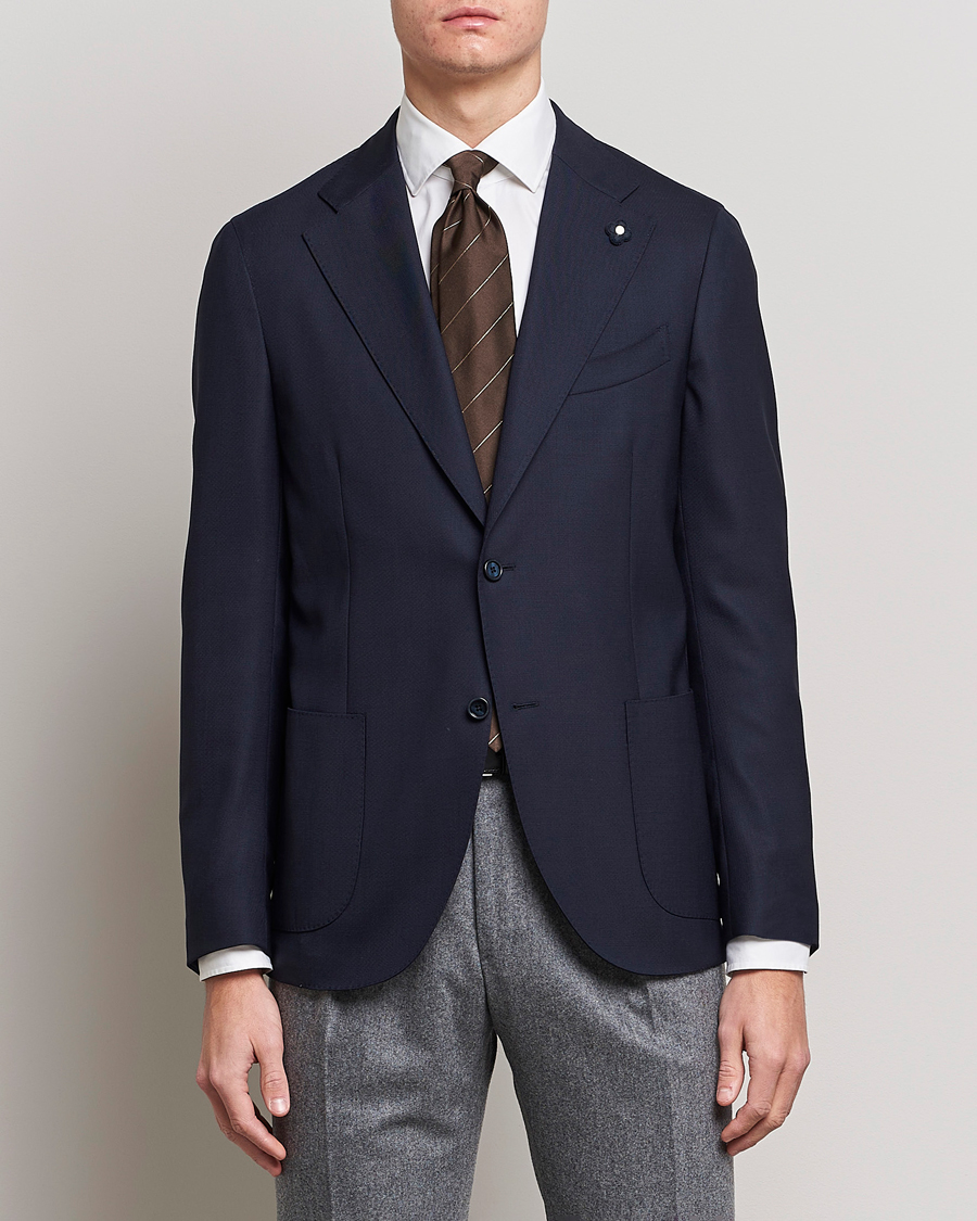 Lardini Patch Pocket Wool Blazer Navy