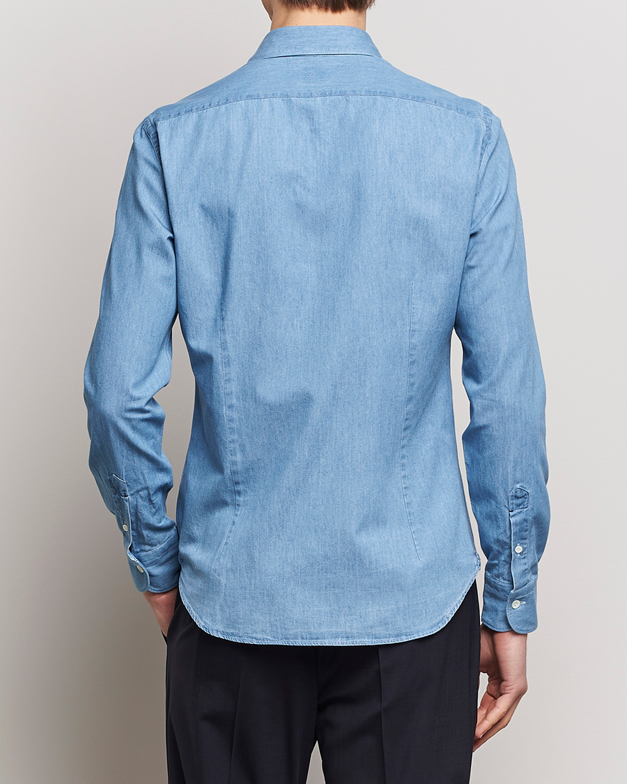 Mazzarelli Soft Cotton Denim Shirt Bleached Denim