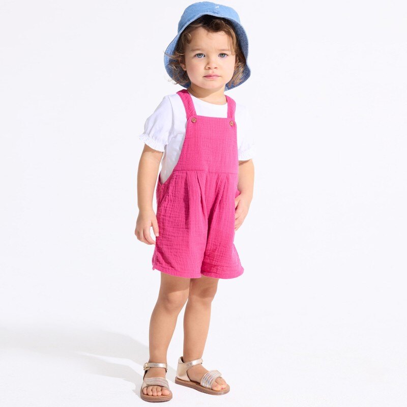 Salopette courte gaze de coton rose bébé fille Rose