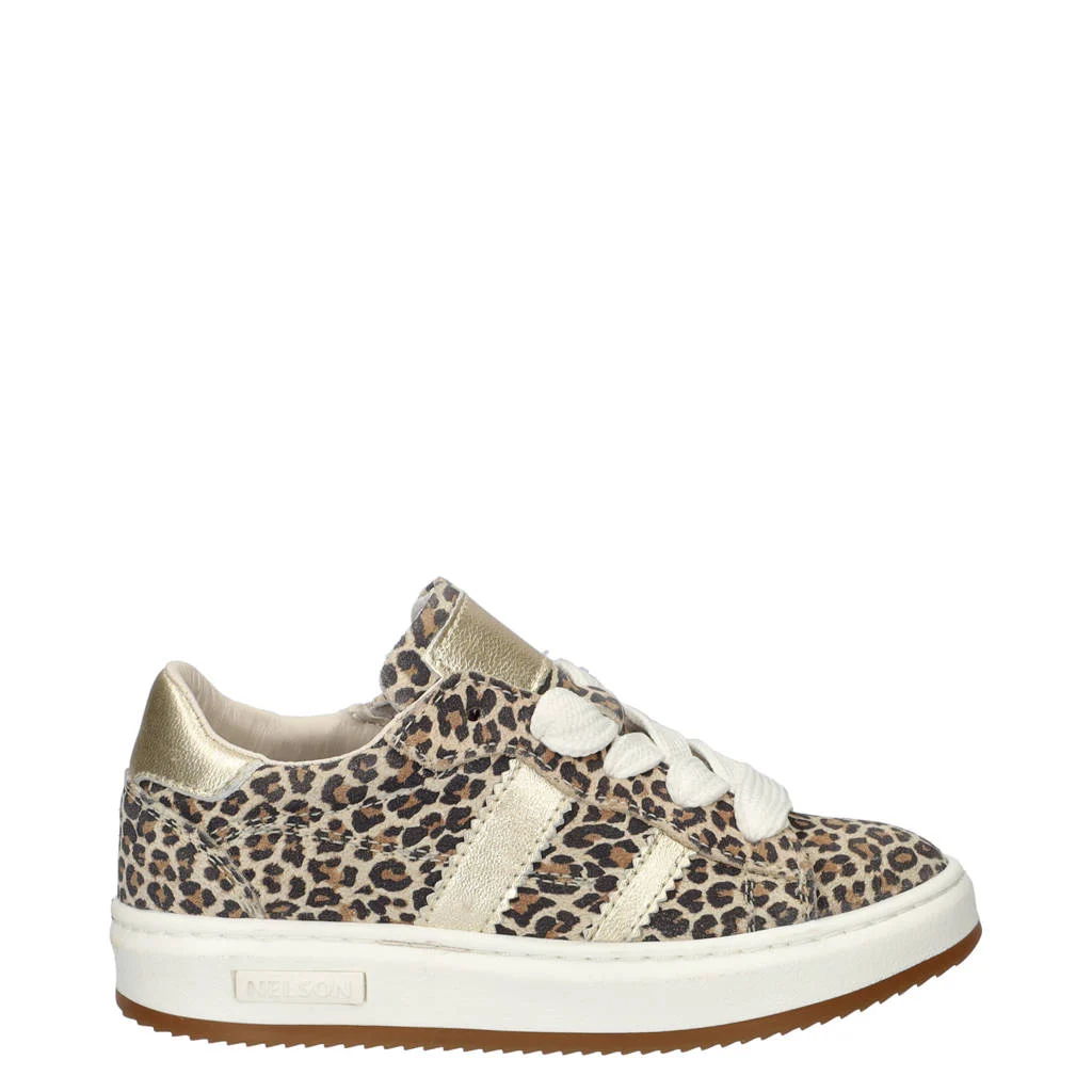 Nelson Kids suède sneakers met panterprint beige/zwart