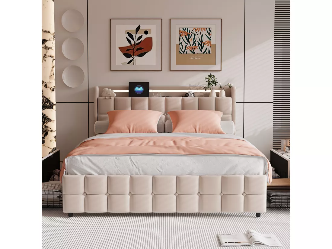 Parure de lit 3 pièces, d'oreiller*2(80 x 80),drap-housse(160 x 200)+housse de couette(155 x 220),Blanc+Rose,polyester