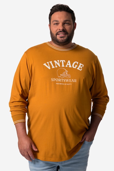 Men+ Langarmshirt, Kontraststreifen, Druck vorne, bis Gr. 8 XL