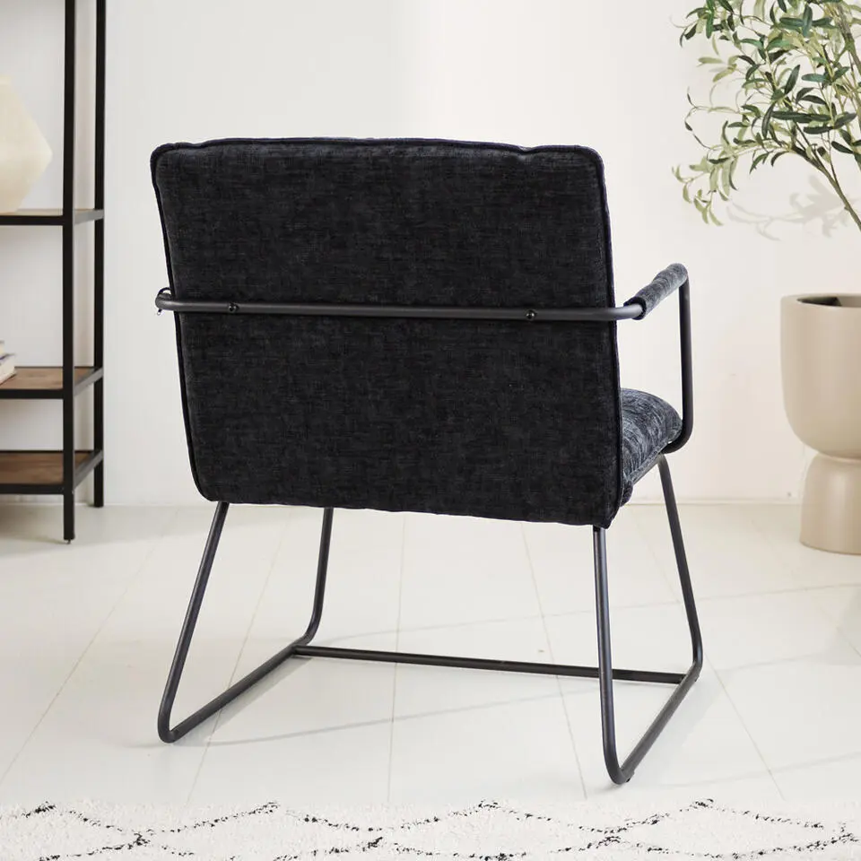 Fauteuil Hailey zwart chenille - Stof - Zwart