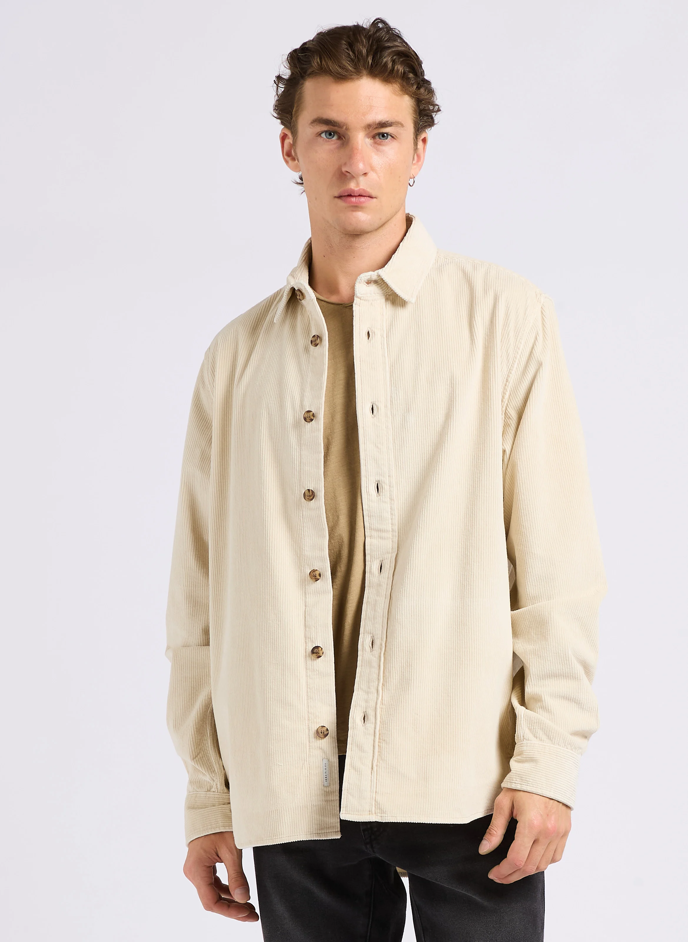 Chemise droite côtelée en coton mélangé | Beige