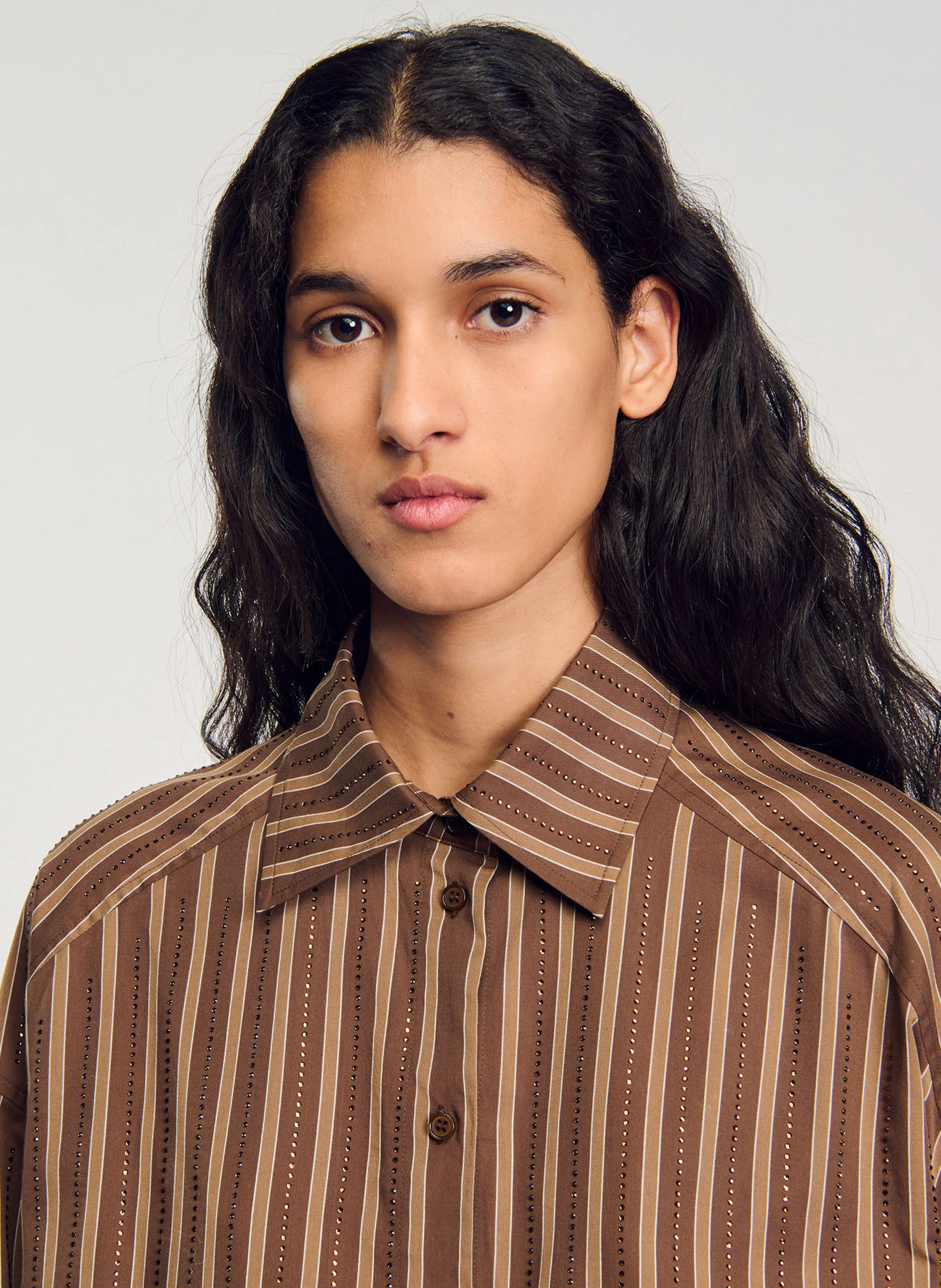 Chemise col classique en coton| Marron