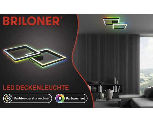 Dimbare LED-plafondlamp, 2 x 17 W, 1900 lm, 2700 K-6500 K CCT RGB, 64 x 64 cm, zwart, met nachtlampfunctie, geheugenfunctie en afstandsbediening.