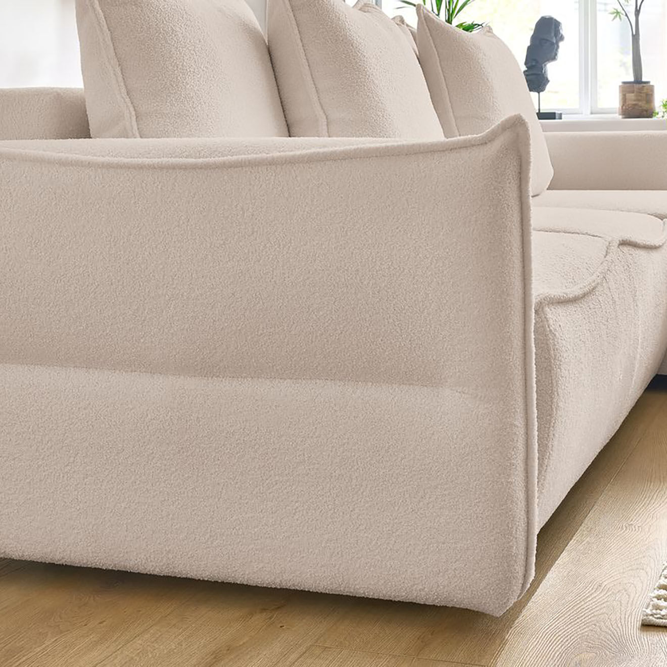 Bobochic Canapé d'angle droit convertible bouclette Léon beige - 242x158x90 cm