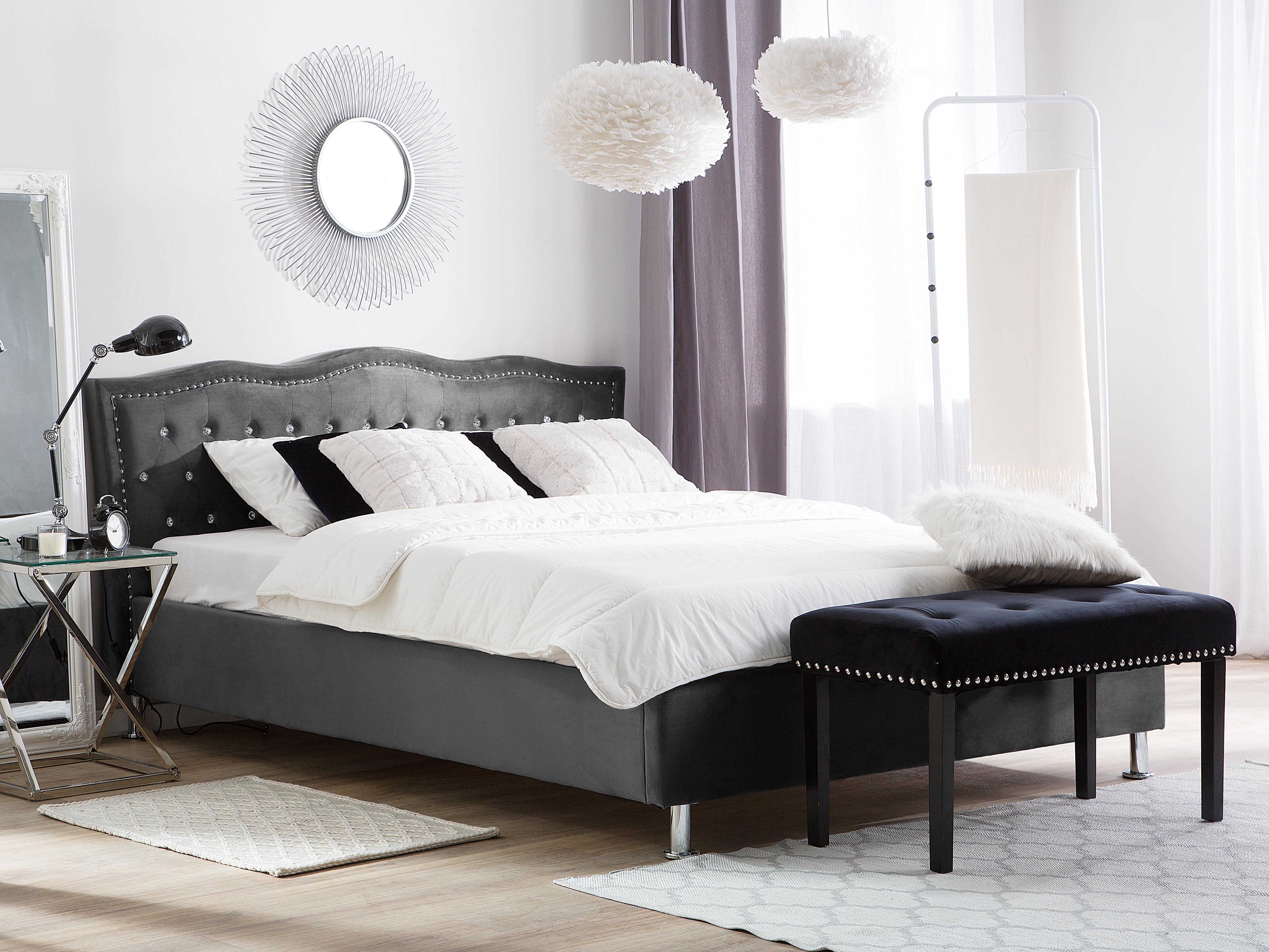 Bed Fluweel METZ 180 x 200 cm Donkergrijs