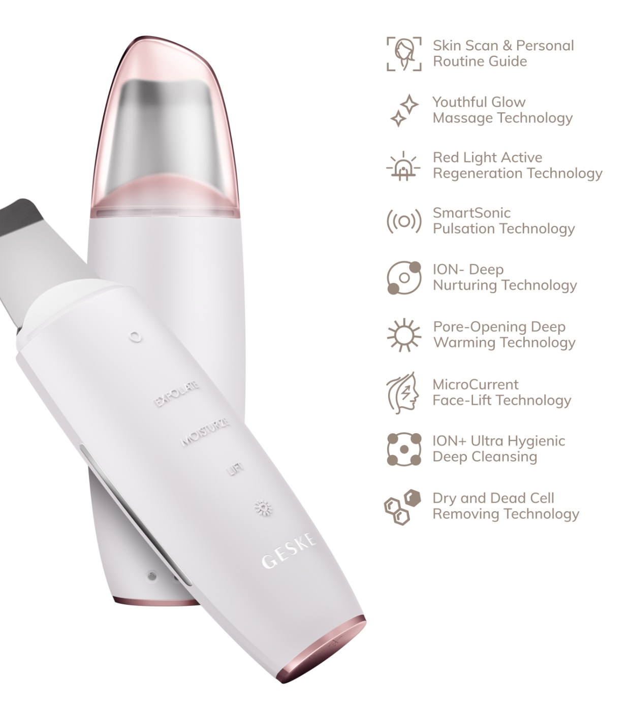 GESKE - Limpador MicroCurrent Skin Scrubber & Blackhead Remover 9 em 1 - White Rose Gold
