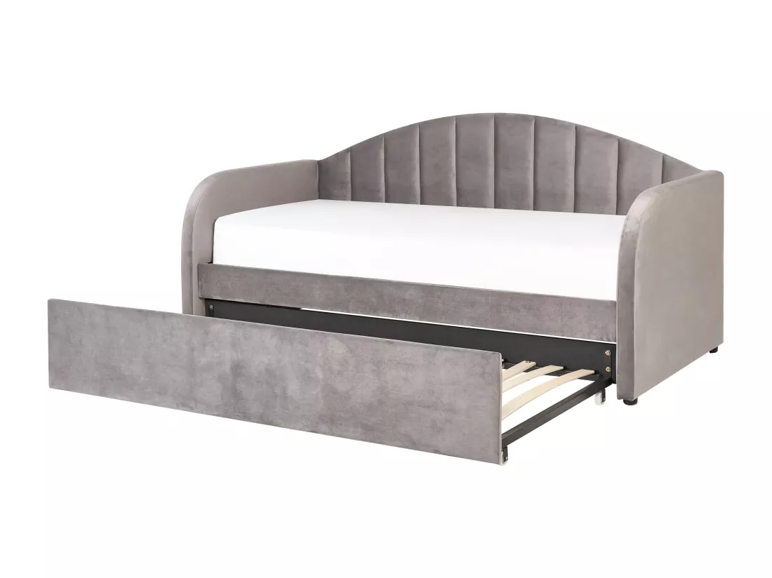 Lit gigogne Velours EYBURIE 90 x 200 cm Gris