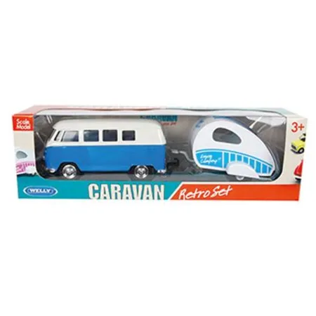 Van Manen Caravan Retro Set VW Bus T1 1963 blau & Wohnwagen