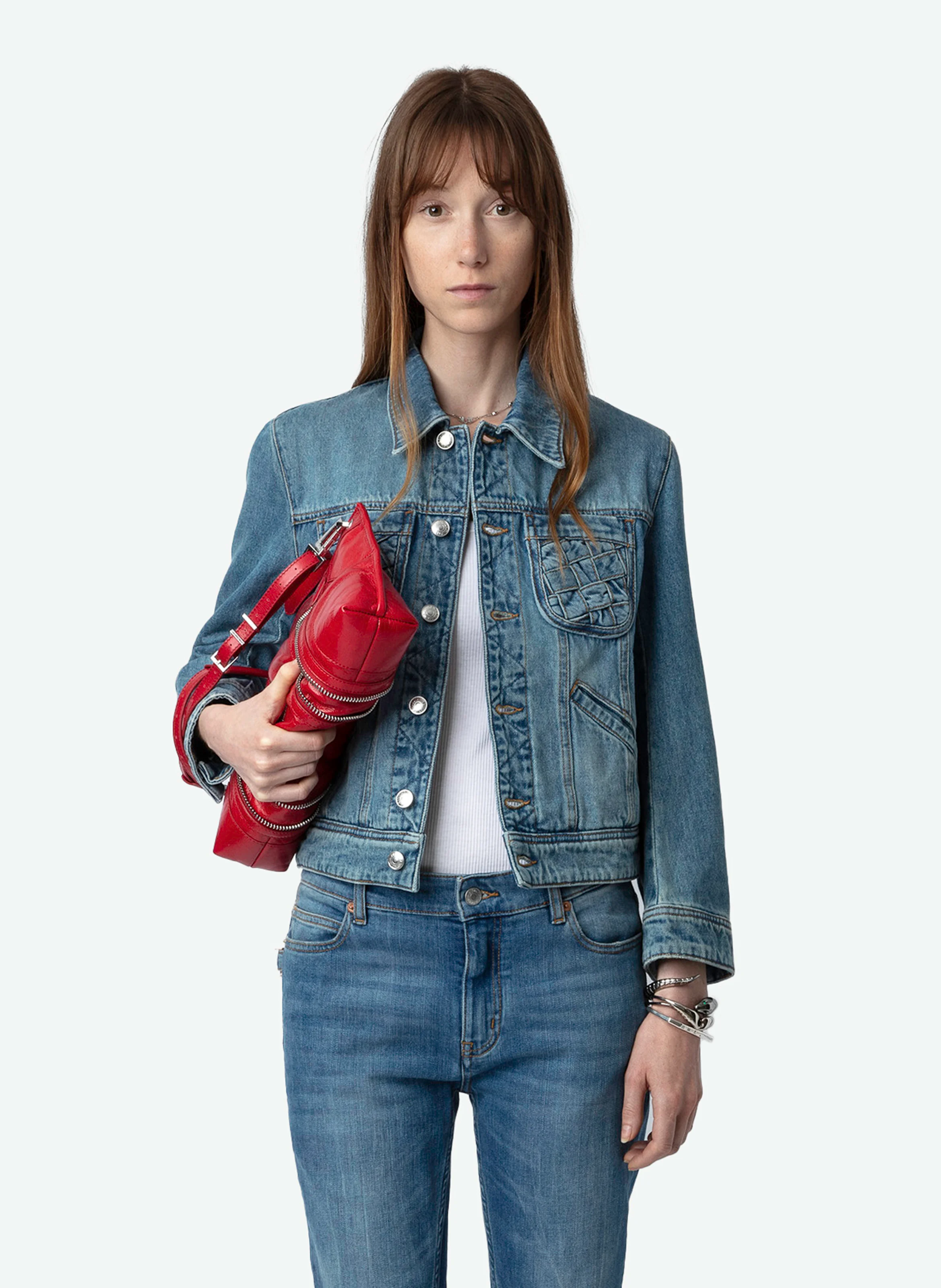 KIOKA - Veste courte en denim délavé | Bleu
