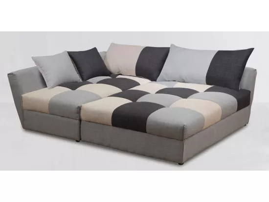 Canapé d'angle convertible en tissu ROMANE - Gris - Angle gauche