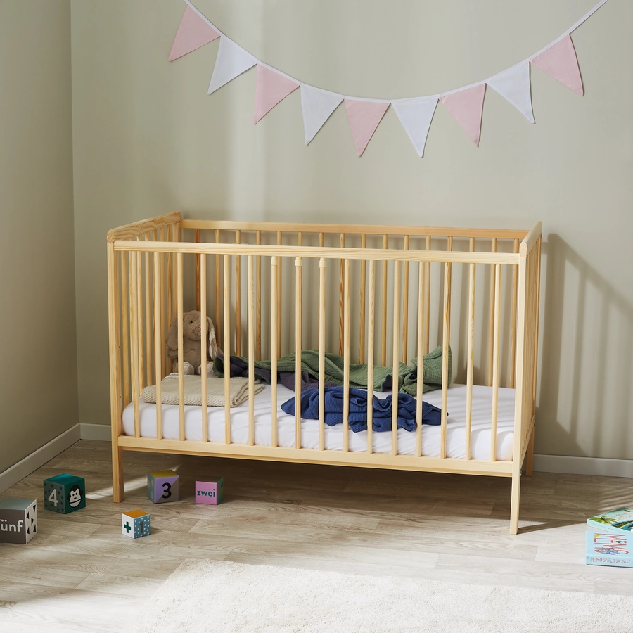 Kids Collective Babybett Gitterbett 60x120 höhenverstellbar & herausnehmbare Sprossen natur