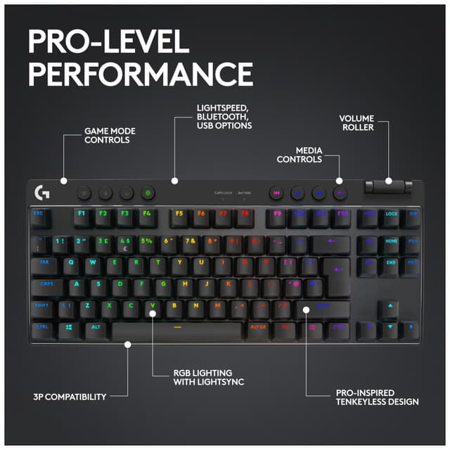 Logitech G PRO X TKL Lightspeed Tactile trådløst gamingtastatur (sort)