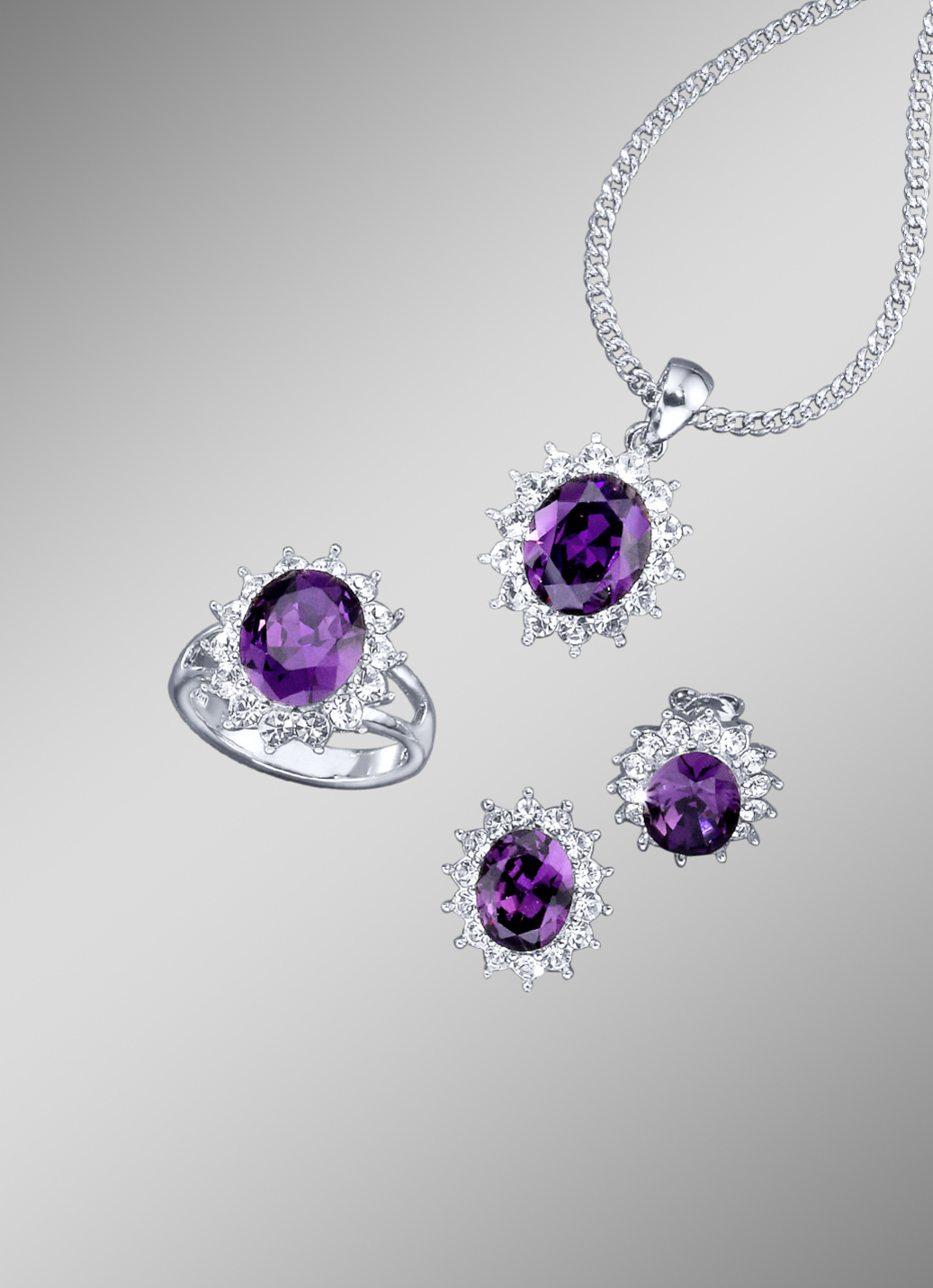 Schmuck-Set, 4-teilig mit Weißgoldauflage