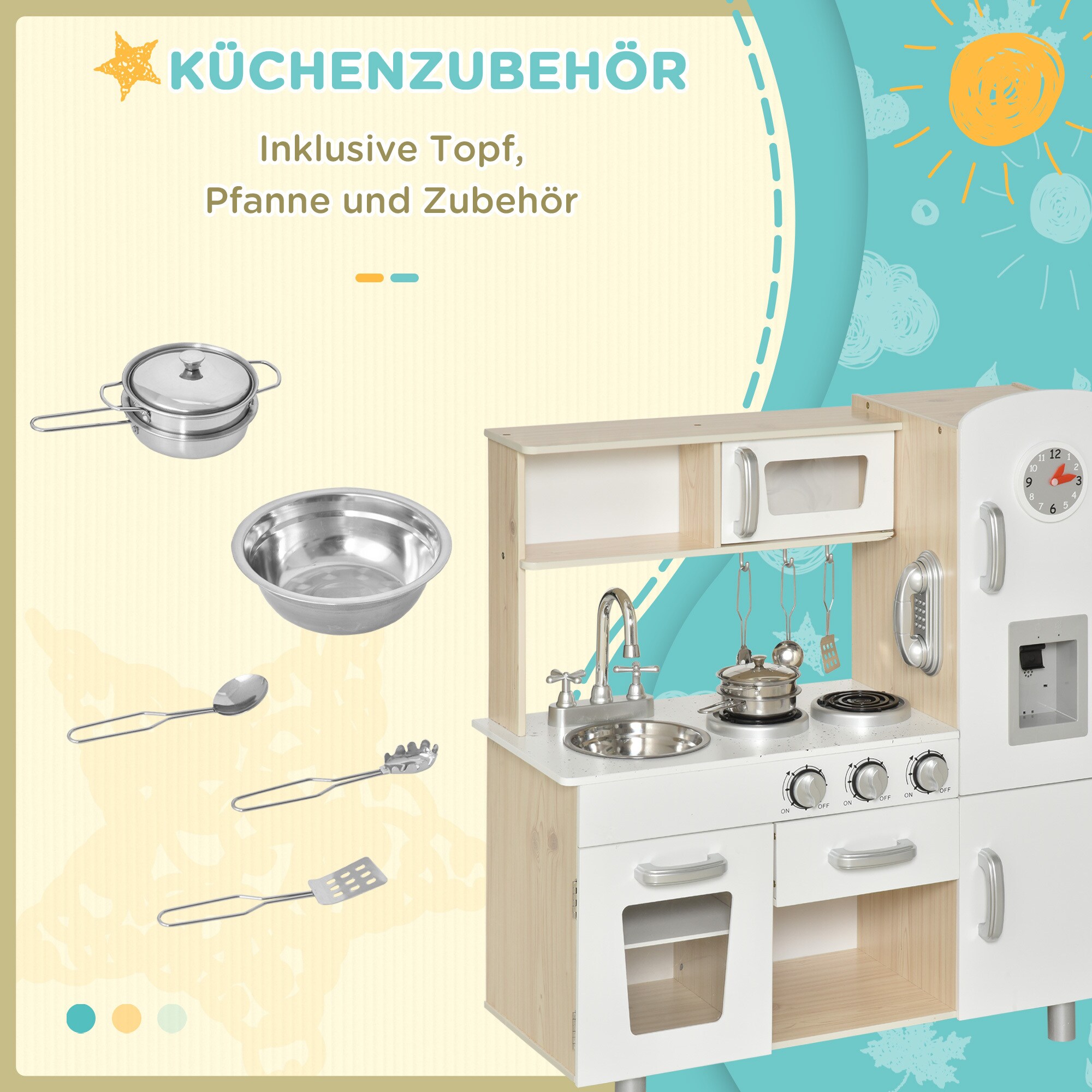 HOMCOM Kinderküche mit Zubehör weiß 74 x 30 x 81 cm (BxTxH)