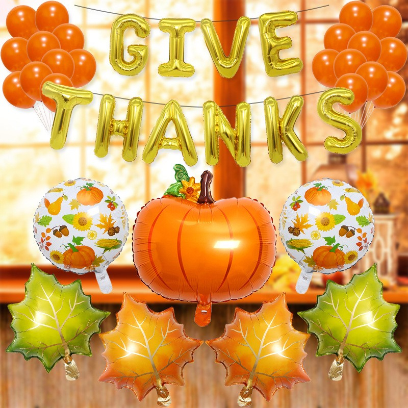 (38-tlg. Set) Give Thanks Girlande Thanks Giving Party Deko   Latex- und Folienballons - Orange / Gold / Braun