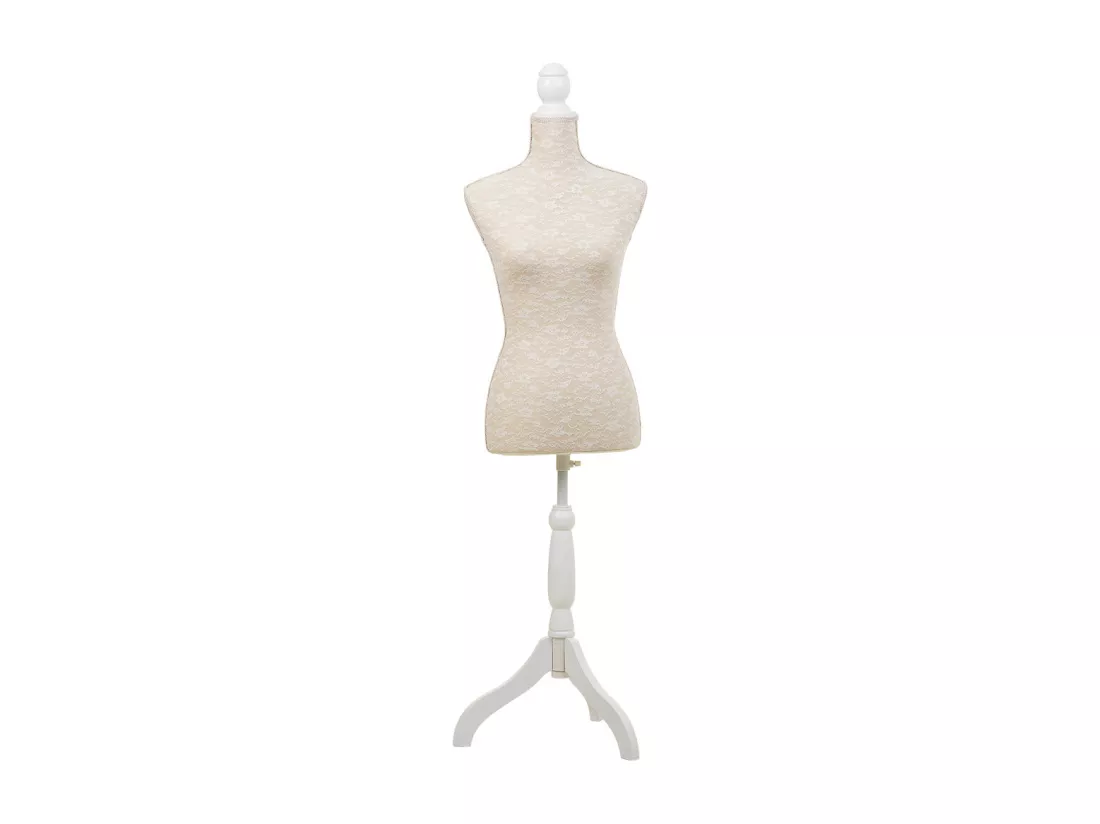 Mannequin en bois et mousse habillé de tissu couleur crème 24x37,5x168h