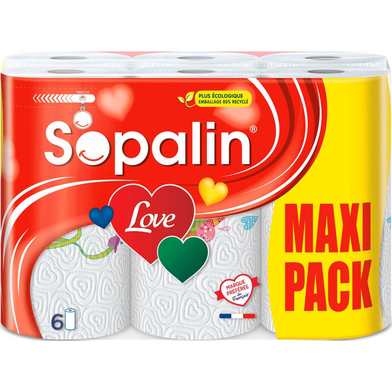 Essuie-tout Sopalin Love - Paquet de 6 rouleaux