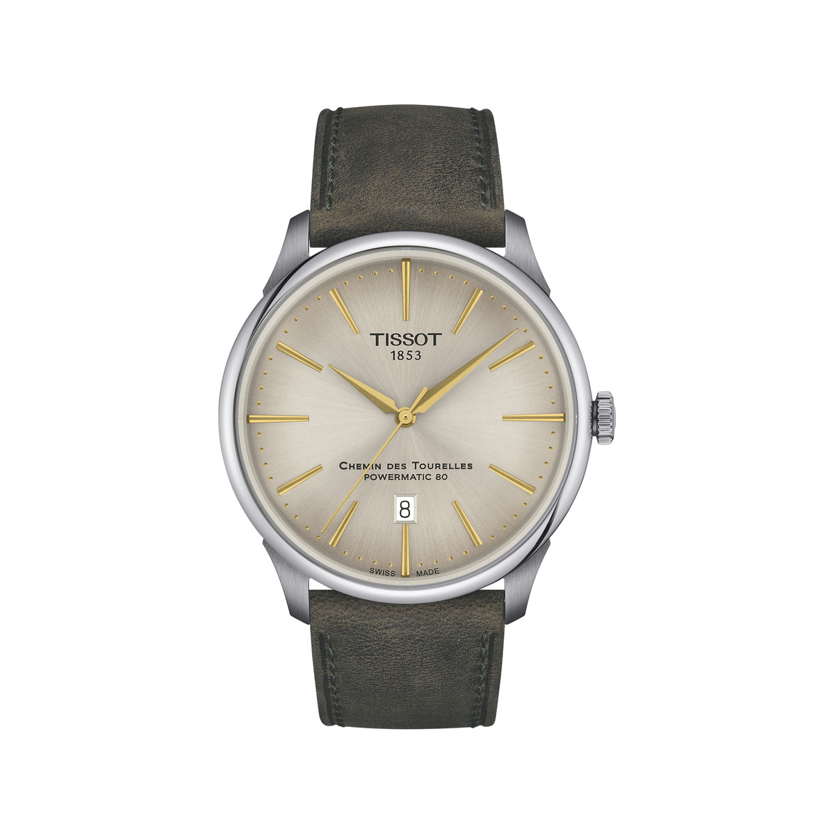 Montre TISSOT t-classic homme automatique acier bracelet cuir vert