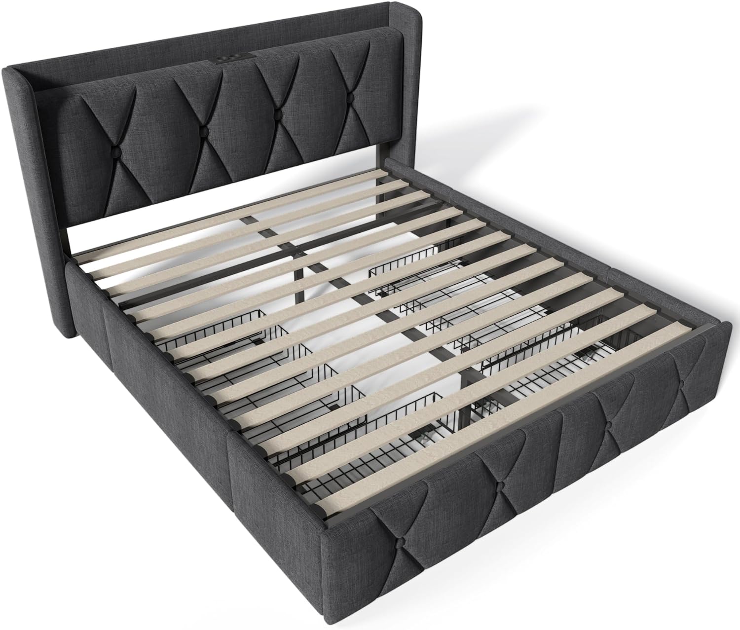 Merax Polsterbett Doppelbett mit USB-Ladefunktion und 4 Schubladen – Doppelbett 160x200cm, Stauraumbett mit Holzlattenrost in stilvollem Grau (Ohne Matratze)