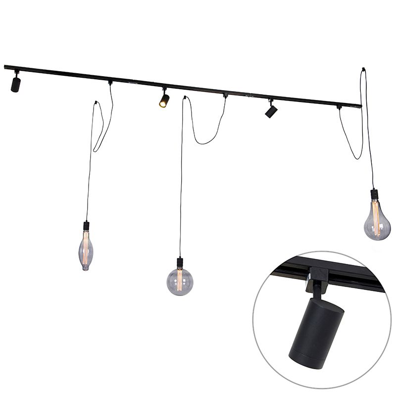Modern railsysteem met 3 spots en 3 hanglampen zwart 1-fase - Iconic Cavalux Jeana