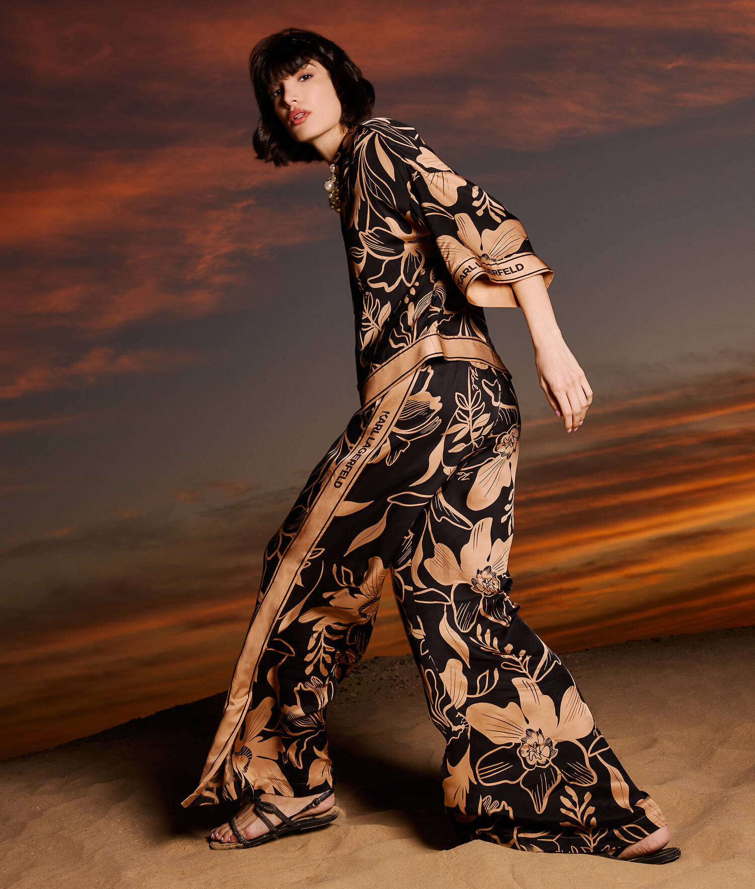 PANTALON LARGE - All Over Orchid Print
