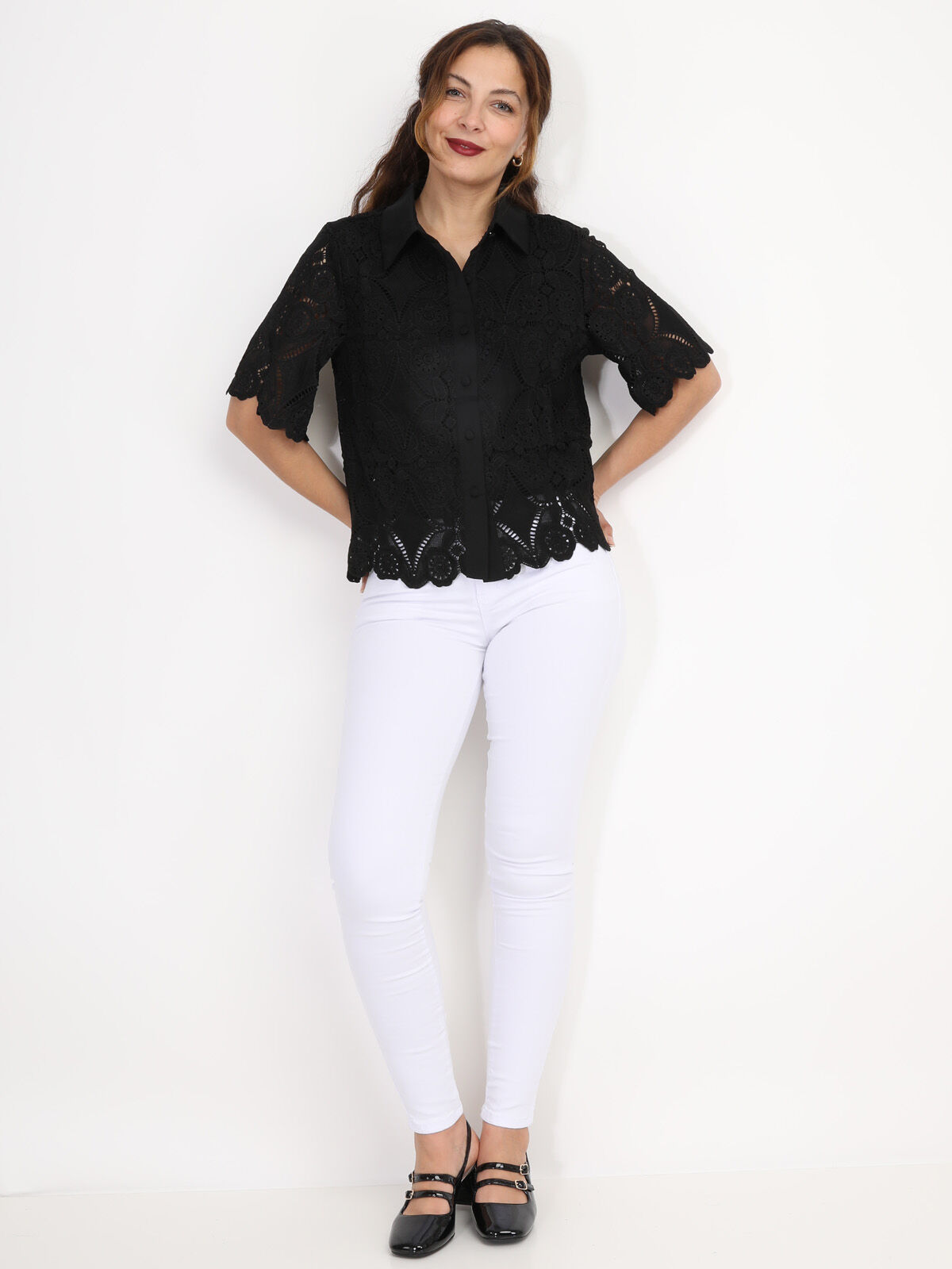 Chemise en dentelle crochet- Noir