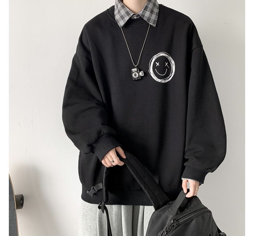 Sinlarity - Sweatshirt met ronde hals en smileyprint