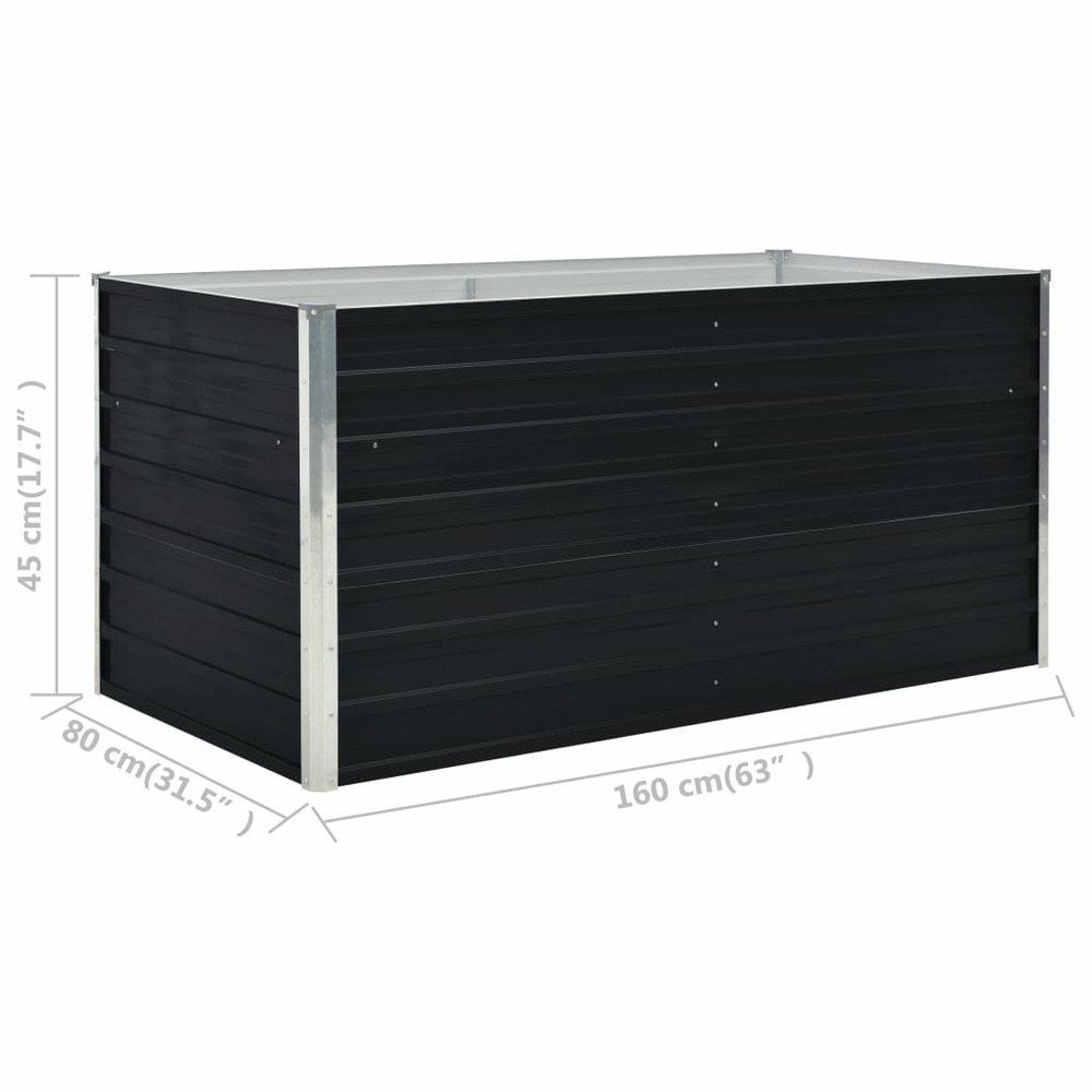 Jardinière 160 x 80 x 45 cm acier galvanisé anthracite