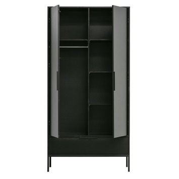 WOOOD kledingkast 2-deurs Adam zwart grenenhout 200 x 100 x 53 cm
