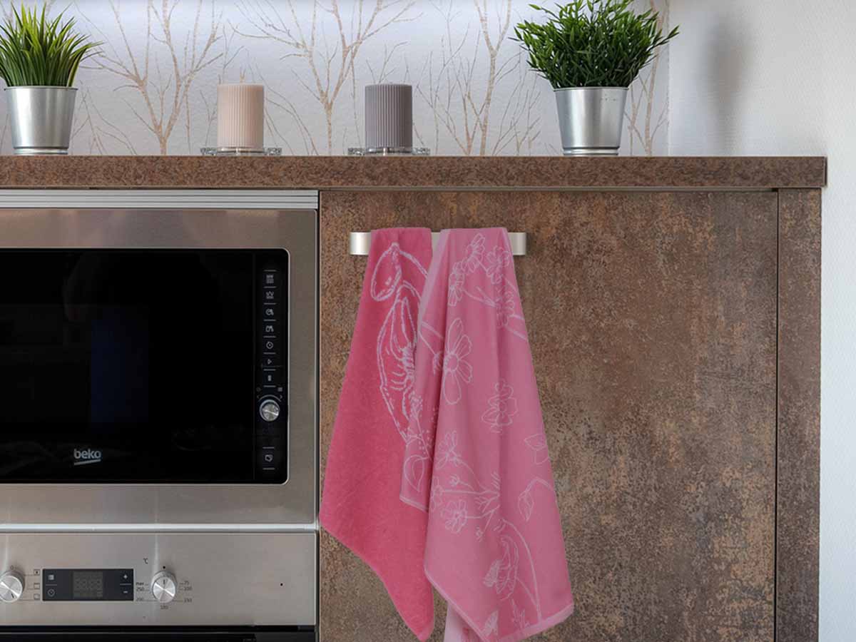 DoubleDry Bloem 50 x 70 cm set van 6 theedoeken - roze