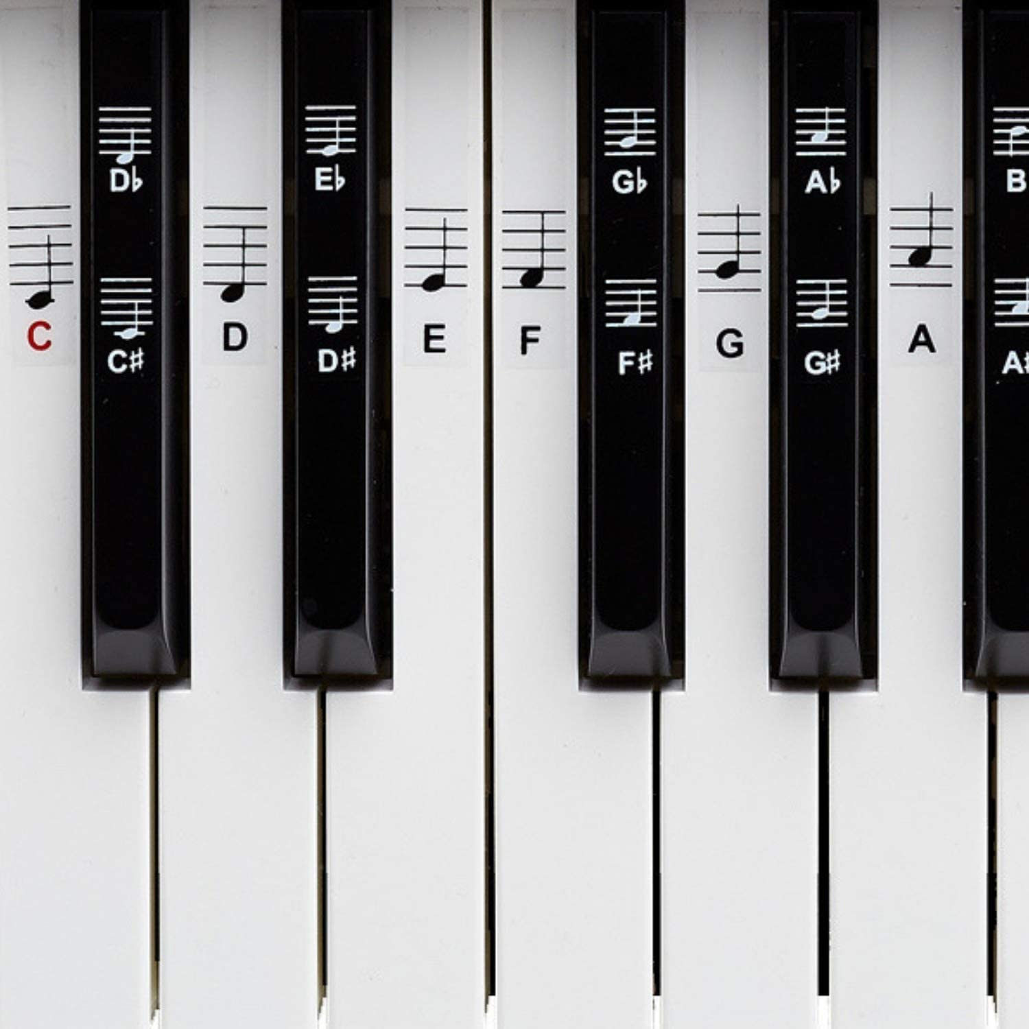 Klavier Sticker Keyboardnoten Aufkleber für 37/49/54/61/76/88 Tasten - Schwarz / Weiss