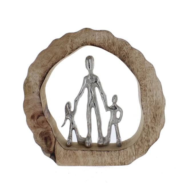 Standdeko - Mutter/Vater und Kinder - braun/silber - ca. 22 x 4 x 22 cm