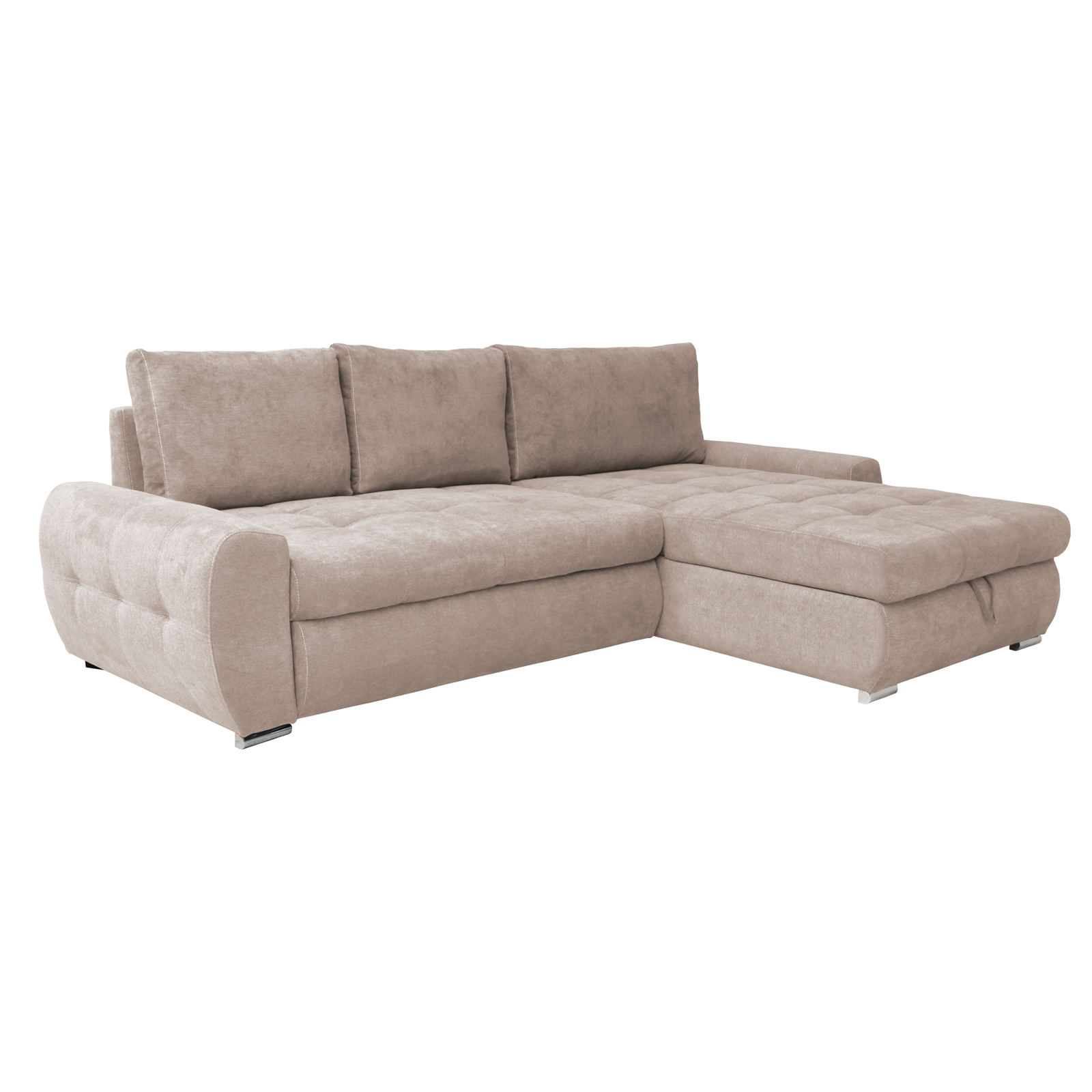 Ecksofa - beige - mit Liegefunktion und Staukasten