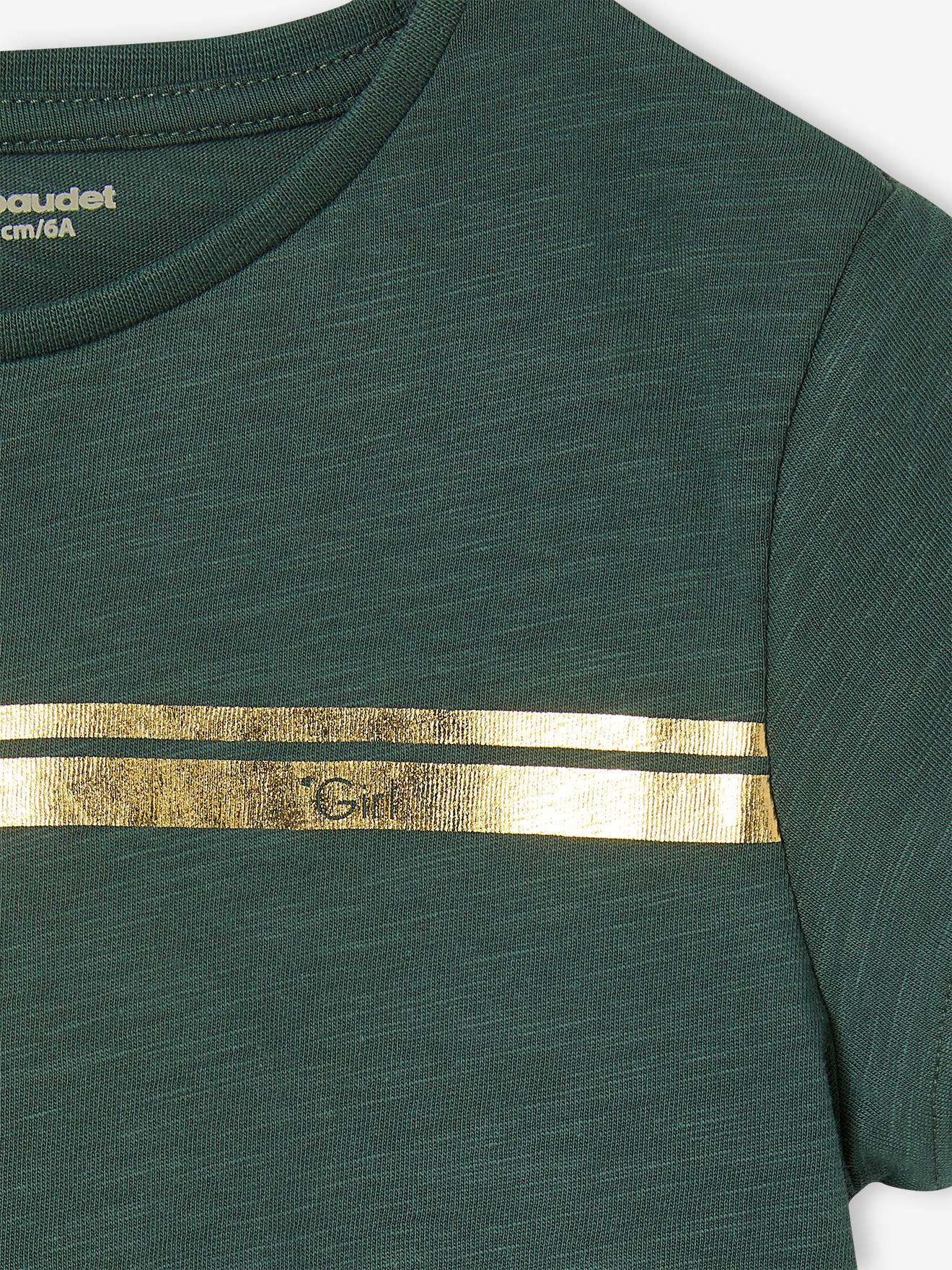 Camiseta esportiva listrada iridescente para meninas, lisa, branca clara com estampas.
