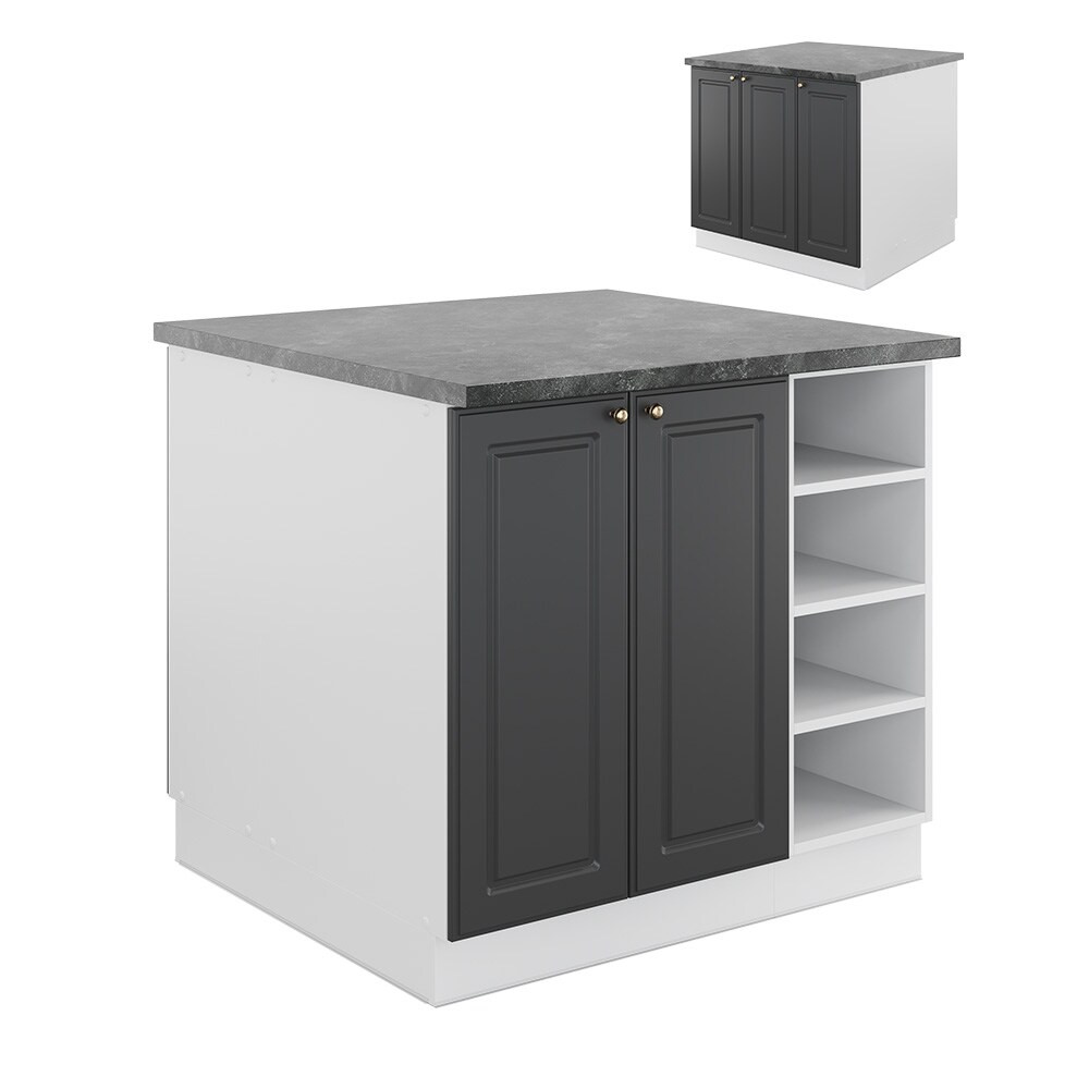 Vicco Kücheninsel Küchenblock Einbauküche Fame-Line Landhaus Weiß 90 cm Küchen Schränke Regalunterschrank Küchenunterschrank Regalinselunterschrank Softclose-Scharnier Küchenmöbel