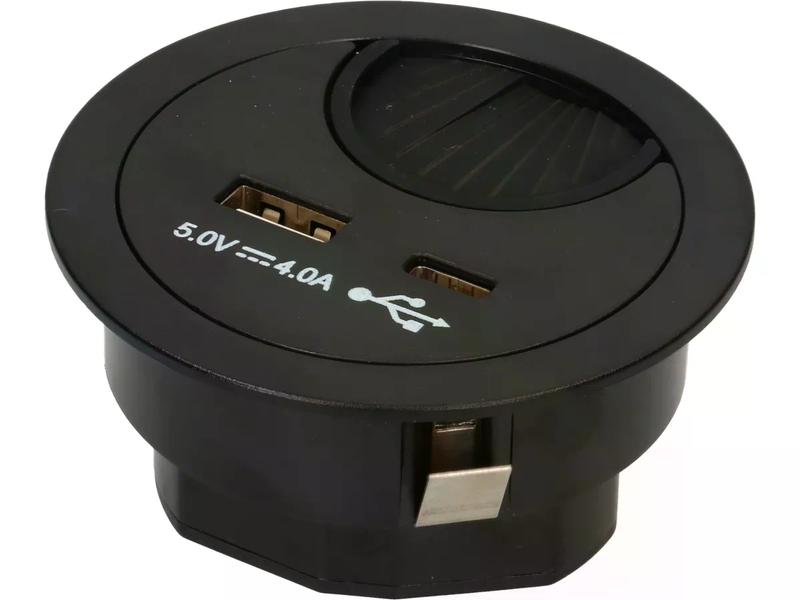 Max Hauri USB-Ladesteckdose USB A C mit Kabeldurchführung, Kabeldurchführung mit USB A und USB C Charger