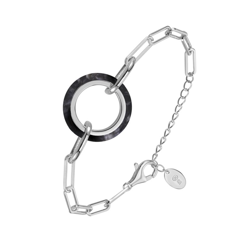 Bracelet En Argent Rond Et Acétate écaille Noire Anaïs