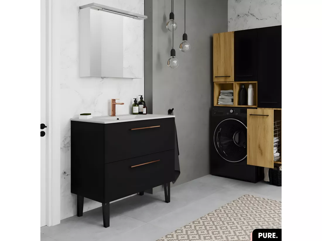 Ensemble meuble sous vasque avec vasque - Siphon OFFERT | PURE | Noir | 80 × 60 × 45