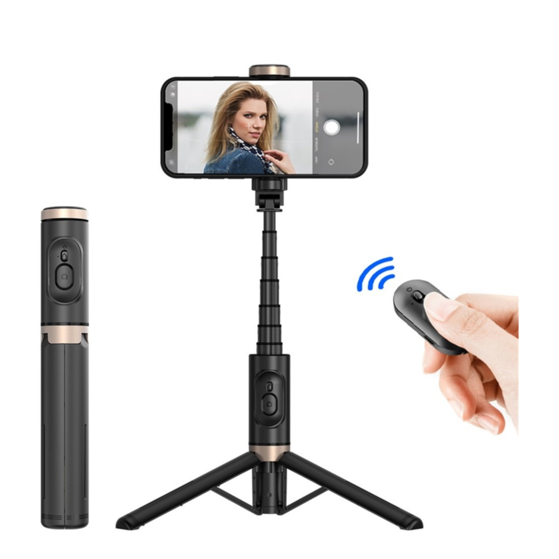 (75cm) Selfie Stick Tripod Dreibein Stativ Halterung mit Bluetooth Fernauslöser für Smartphone - Weiss