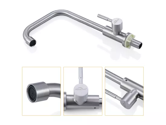 Robinet Cuisine avec Eau Froide Mitigeur Evier avec Flexible Raccordement,Pivotant à 360°, Mitigeur Cuisine avec Bec Hauteur 350 mm,Brossé